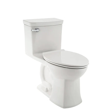 White toilet with closed lid on a white background