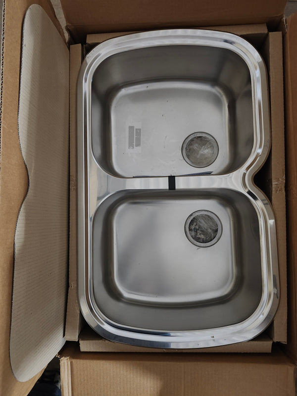 Aquabrass 32x20 2 Bowl Undermount Kitchen Sink