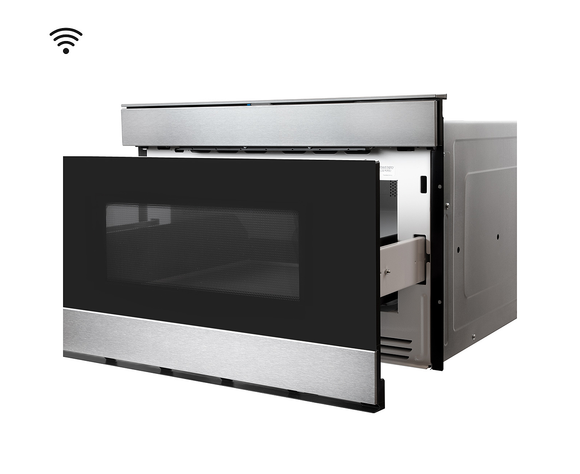 Smart with, 24” Built-In Microwave Drawer in Stainless Steel and Black Glass with "Easy Wave Open" Motion Sensor