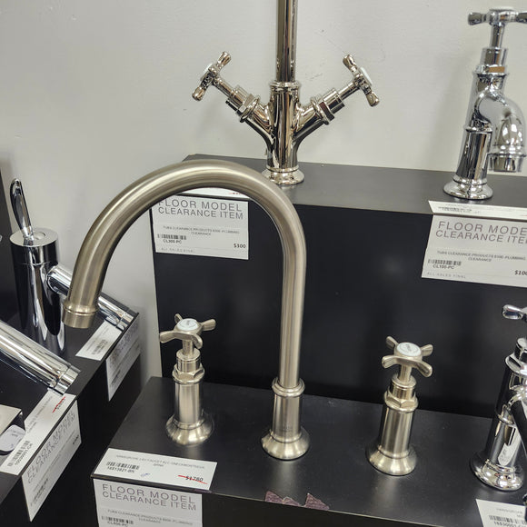 Hansgrohe Axor Series 3 Hole Single Faucet Montreux 8cc Cross Handles Brush Nickel Floomodel Clearance as is