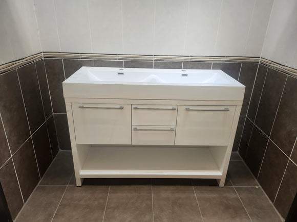 47" Vero Glossy White Vanity with Double Countertop Combo (as is) g10