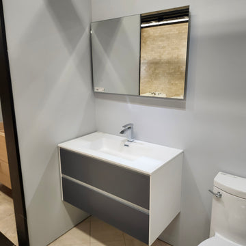 Rubi Aria 35 x 18 Vanity, Countertop Sink and LED Mirror Combo Floormodel Clearance Sold as Is - 0