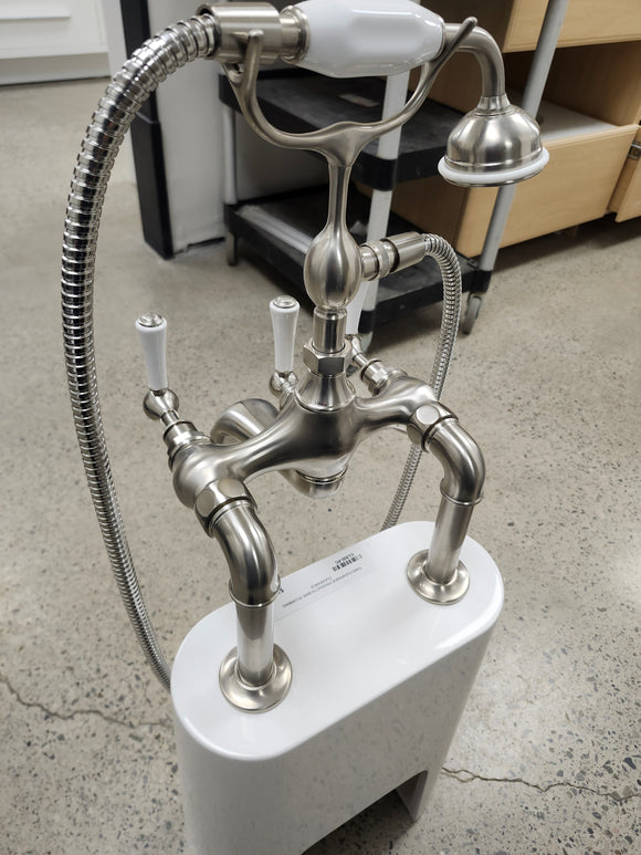 Bathtub Tub Filler Brushed Nickle with hand held shower head Floor model as is no valve included