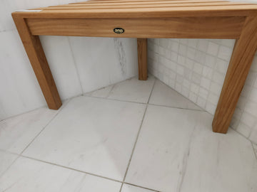 ARB Shower Stool 31.5 x 15.75 x 17.25 Corner Teak Floormodel Clearance As is Solid Wood l1 - 0