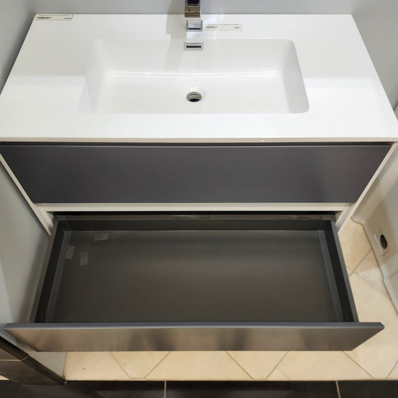 Rubi Aria 35 x 18 Vanity, Countertop Sink and LED Mirror Combo Floormodel Clearance Sold as Is