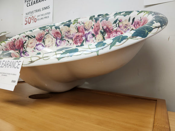 Kohler Artist Editions Drop In Bathroom Sink Flowers Peonies and Ivory Floormodel Clearance as is 25 1/4 x  17 x 9 1/4