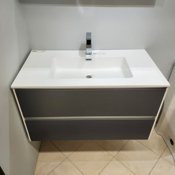 Rubi Aria 35 x 18 Vanity, Countertop Sink and LED Mirror Combo Floormodel Clearance Sold as Is - 0
