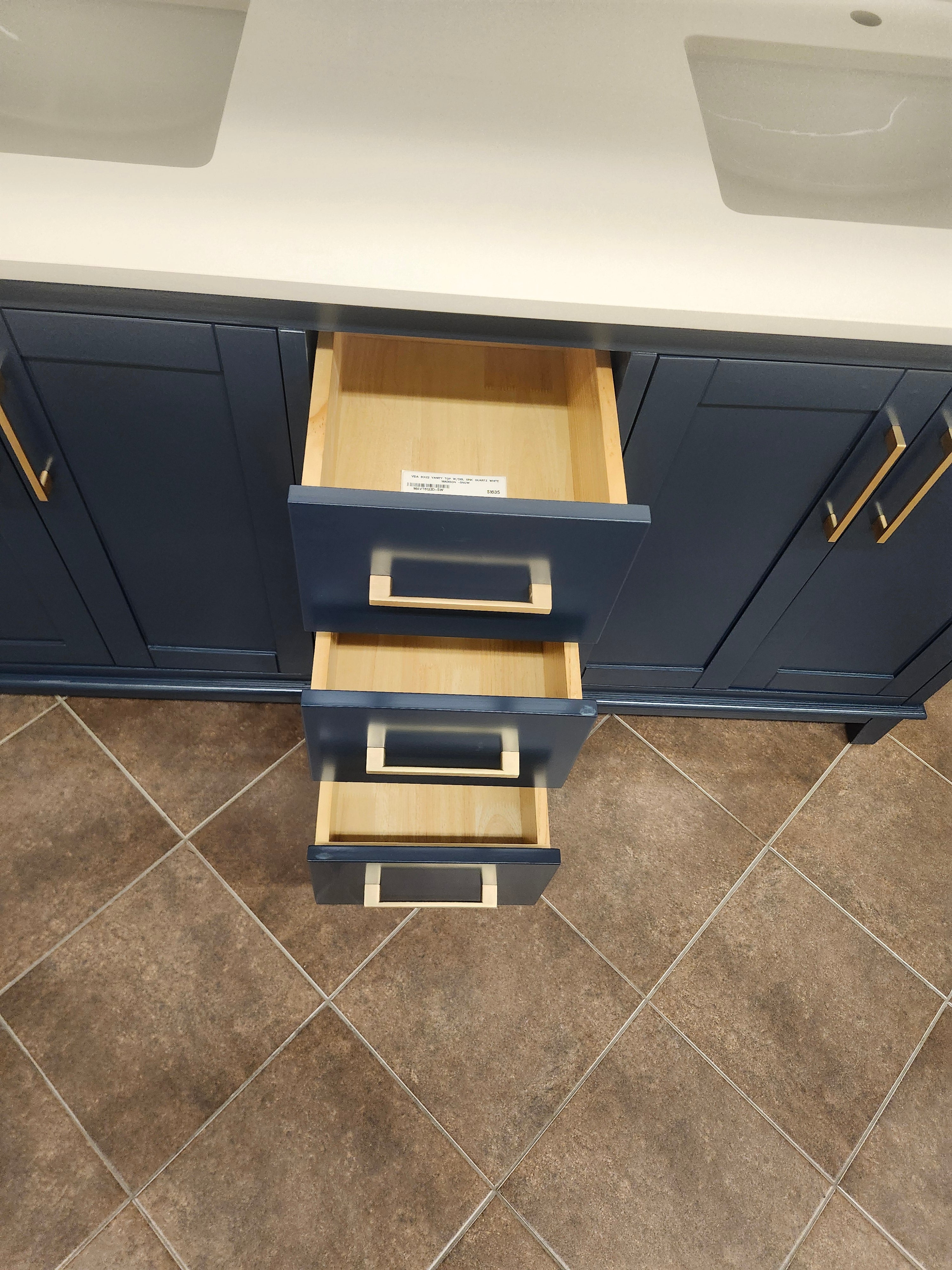 61" Madison Navy Vanity and Double Countertop Combo (as is)