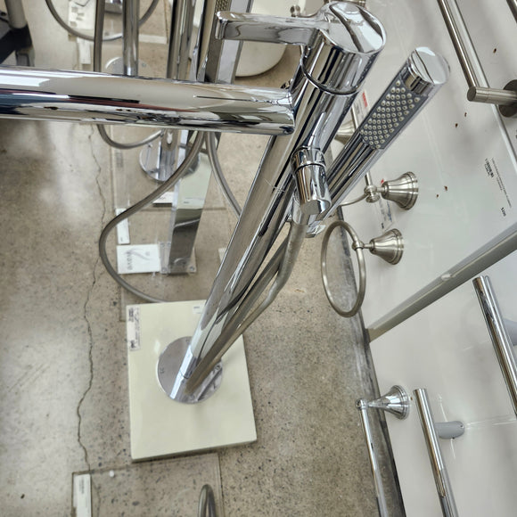 Vida V-Style Floormount Tub Filler with Hand Held Shower Head and Round Handle Floormodel Clearance as Is
