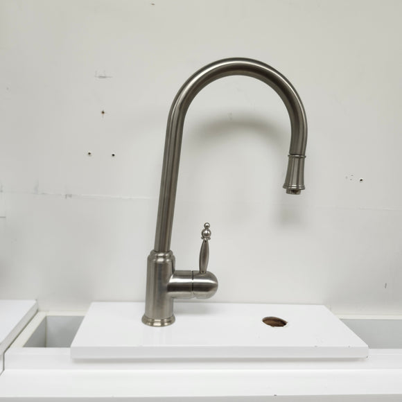 Brushed Nickel Kitchen GNeck Faucet with extending faucet head Floormodel Clearance as is