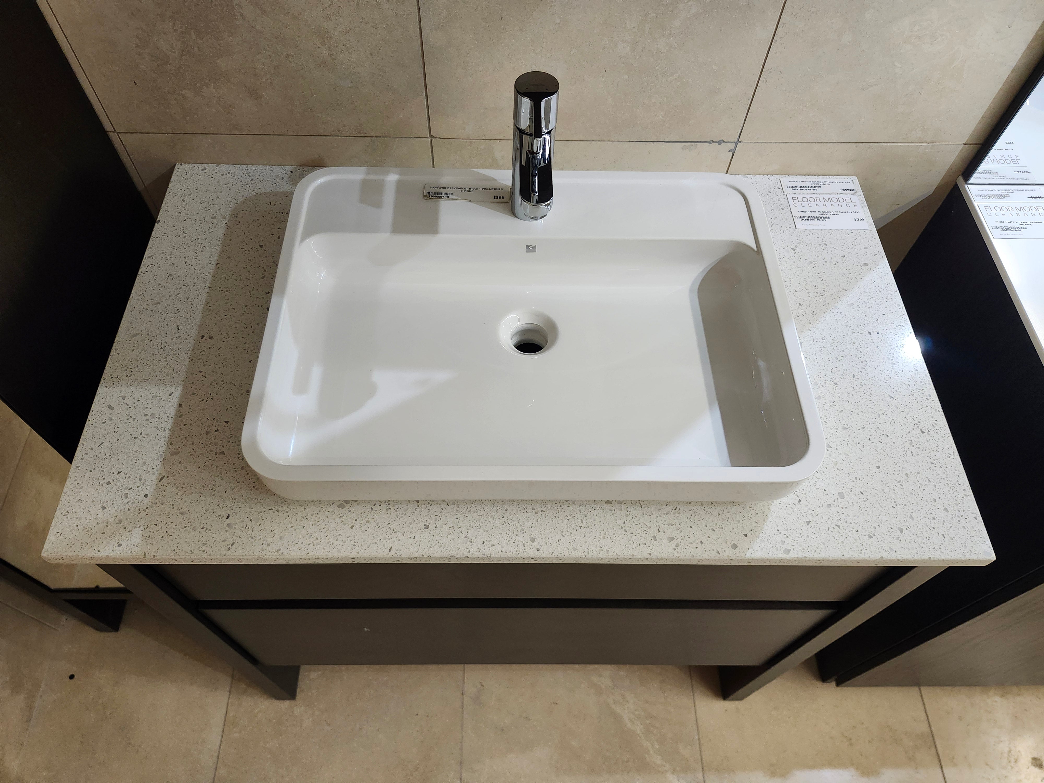 49" Vanico E129 Desk Vanity & Countertop Combo with Mirror and Linen (as is)