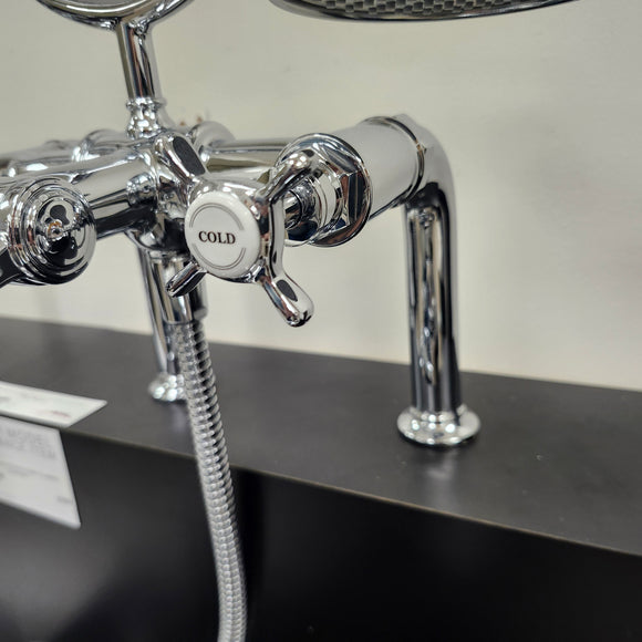 Hansgrohe Axor Series Tub Filler Faucet Montreux Cross Handles Chrome Floormodel Clearance as is Includes Hand Held Shower Head