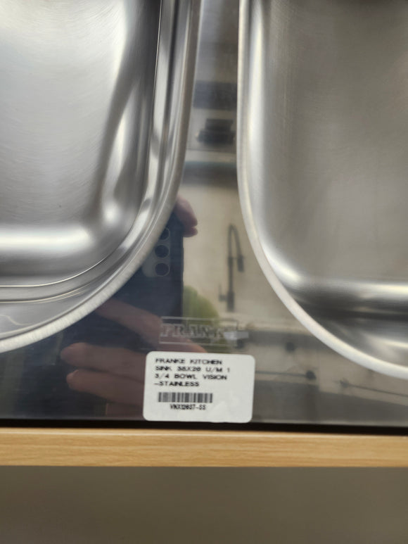 Franke Kitchen Undermount Sink 38 x 20 Vision Stainless Steel 2 Bowl Floormodel Clearance As is