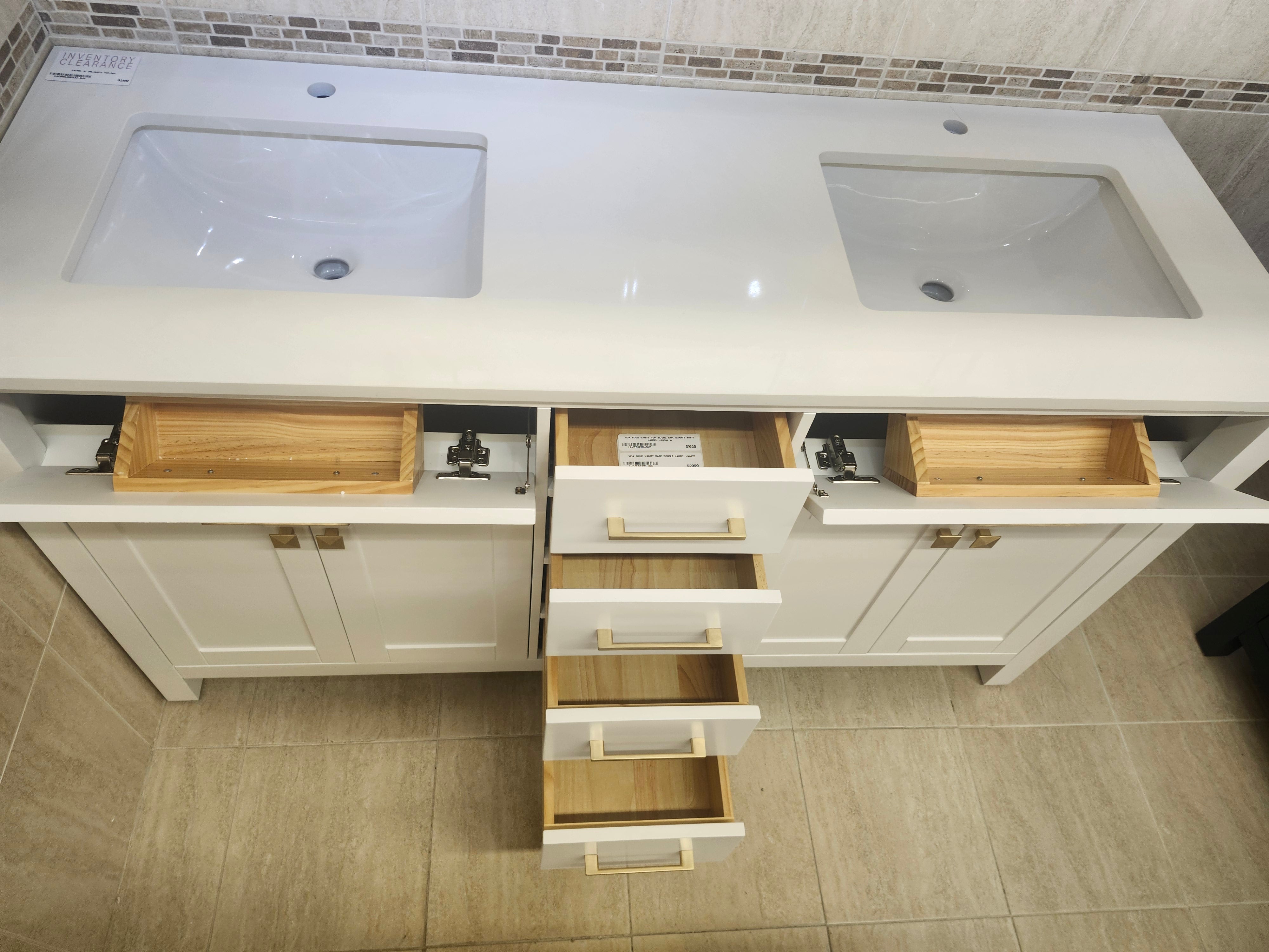 60" Laurel White Vanity and Double Countertop Combo (as is)