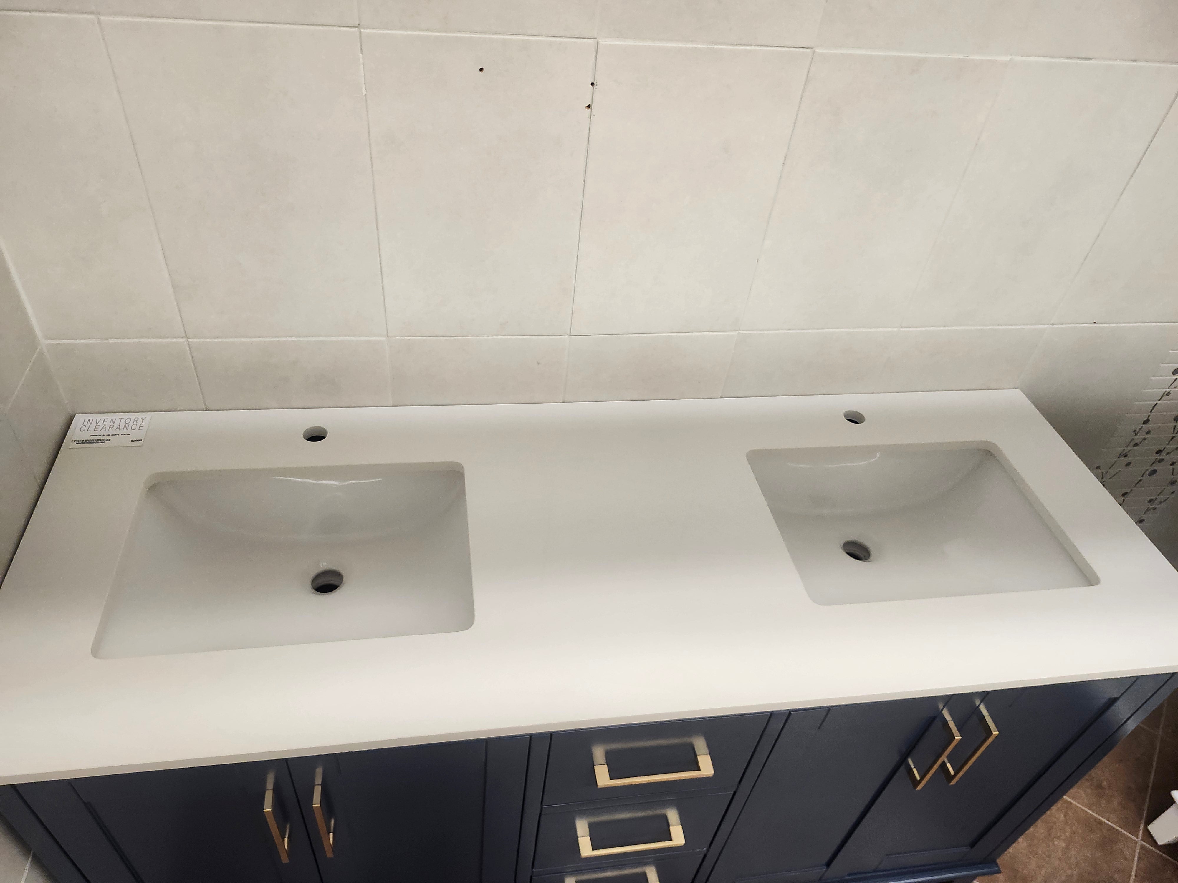 61" Madison Navy Vanity and Double Countertop Combo (as is)