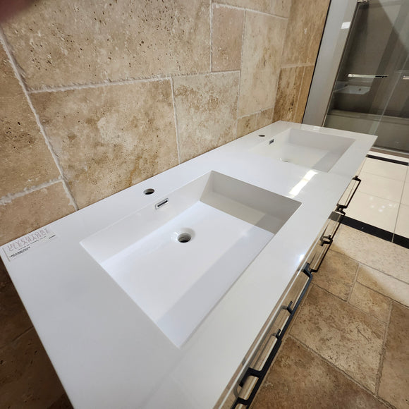 60" Aura Glossy White Plato Vanity with Double Countertop and Black Handles Combo Floormodel(as is) m9