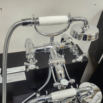Hansgrohe Axor Series Tub Filler Faucet Montreux Cross Handles Chrome Floormodel Clearance as is Includes Hand Held Shower Head