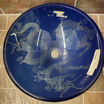 Tempered Glass Vessel Sink Decorative Dragons Floormodel Clearance As is m7 - 0