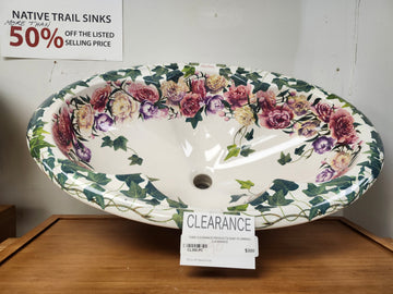 Kohler Artist Editions Drop In Bathroom Sink Flowers Peonies and Ivory Floormodel Clearance as is 25 1/4 x  17 x 9 1/4