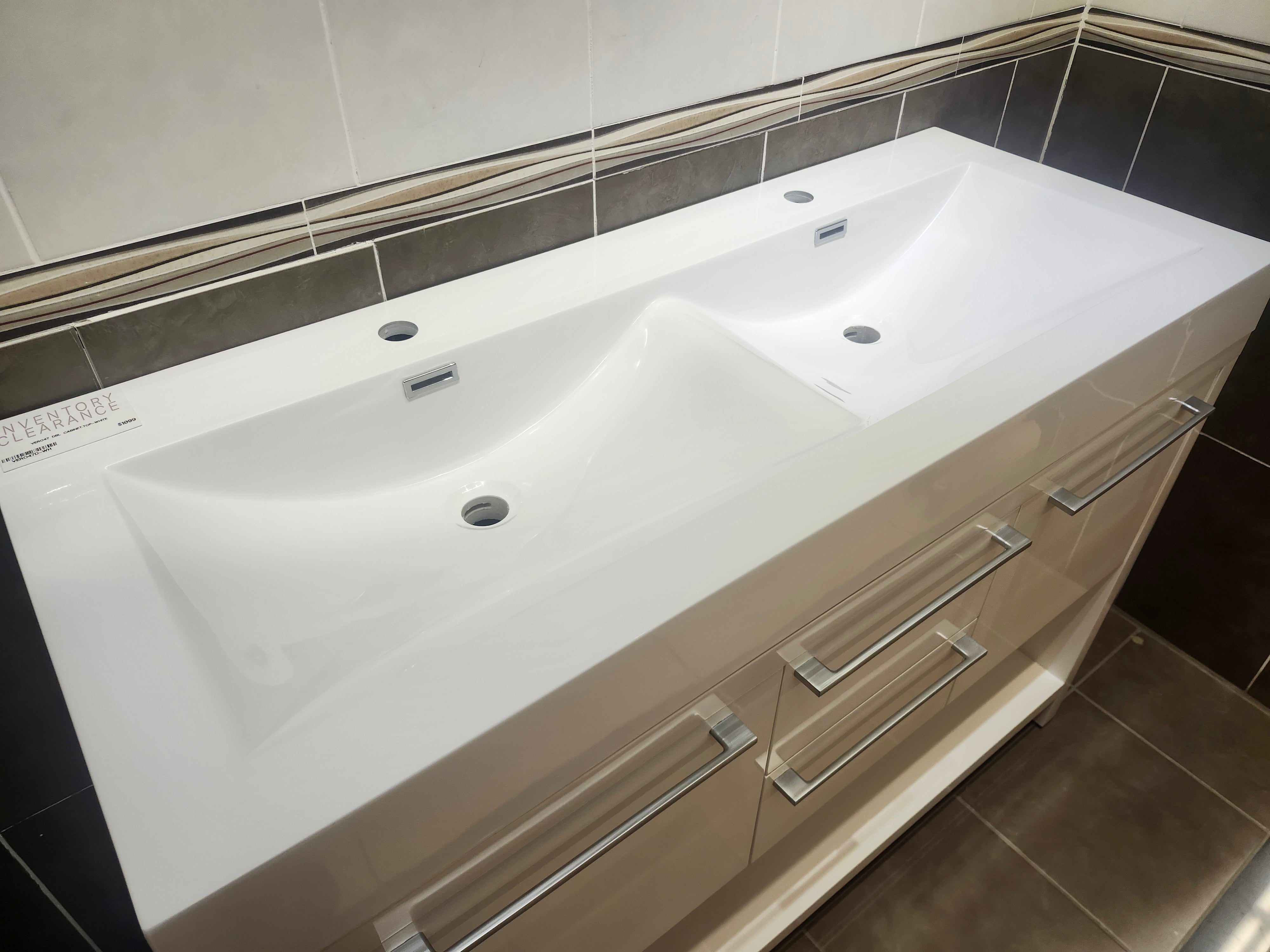 47" Vero Glossy White Vanity with Double Countertop Combo (as is)