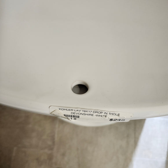 Kohler 19 x 17 Bathroom Sink Devonshire 1 Hole Predrilled Vanity Sink K2279-1 White Floormodel Clearance As Is m10