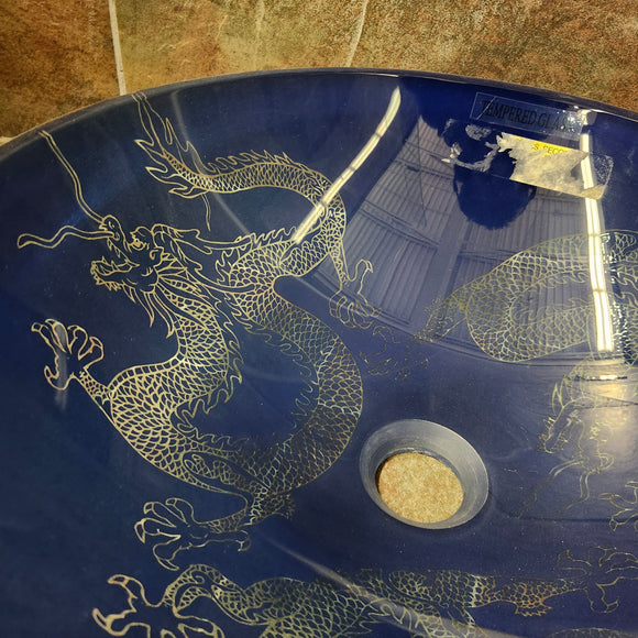Tempered Glass Vessel Sink Decorative Dragons Floormodel Clearance As is m7