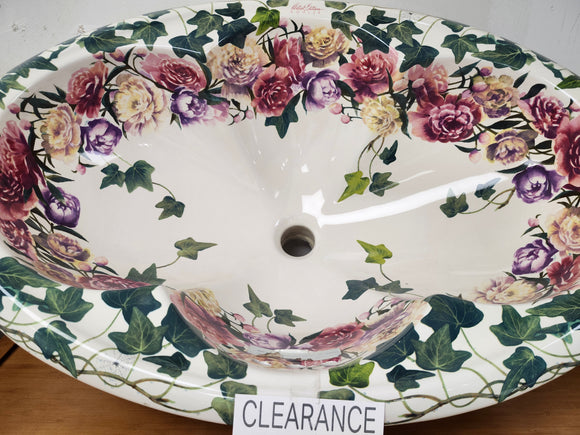 Kohler Artist Editions Drop In Bathroom Sink Flowers Peonies and Ivory Floormodel Clearance as is 25 1/4 x  17 x 9 1/4