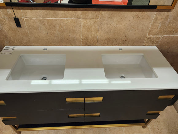 Vida Turin 61 Black/Gold Vanity with double Countertop Combo (as is)
