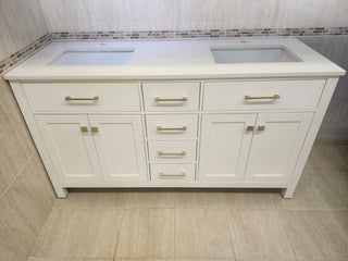 60" Laurel White Vanity and Double Countertop Combo (as is)