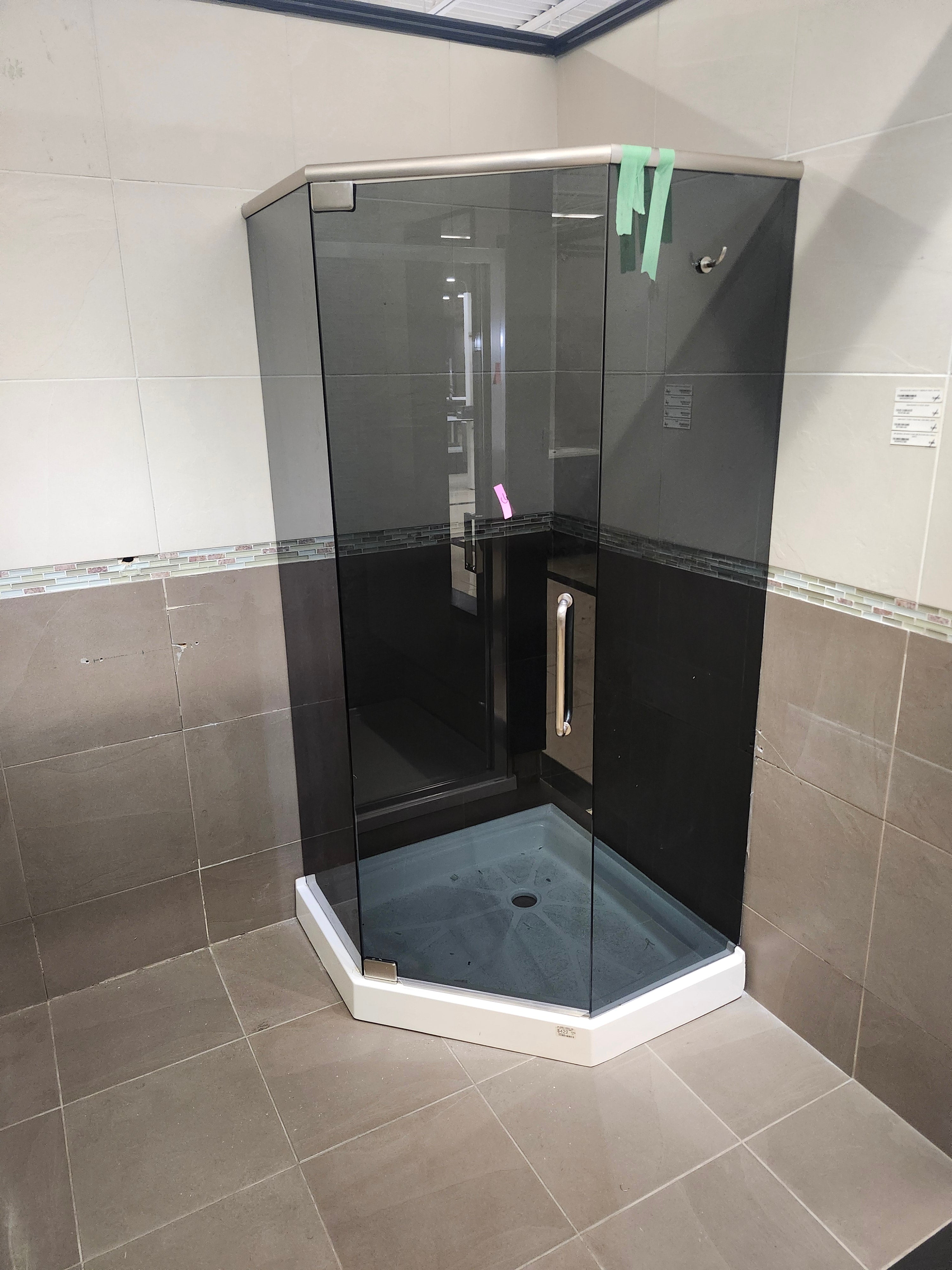 D&M Neo Angle Shower Door and Shower Base Combo (as is)