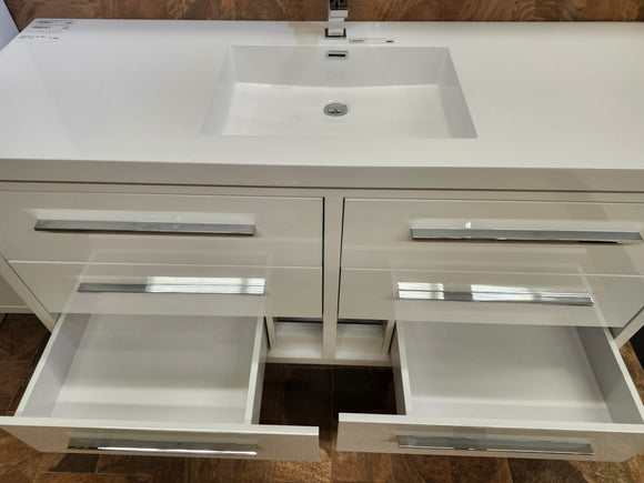 60" Aura Glossy White Plato Vanity with Double Countertop Combo (as is) m3