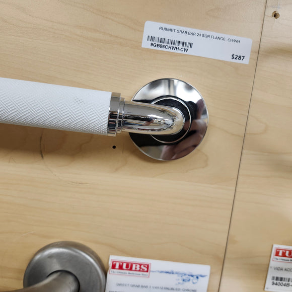 Rubinet Grab Bar 24 Round Flange Chrome and White Floormodel Clearance