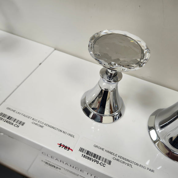 Grohe Bathroom Faucet Kenisongton Round 8cc 3 Hole Chrome and Crystal handles Floormodel Clearance as is