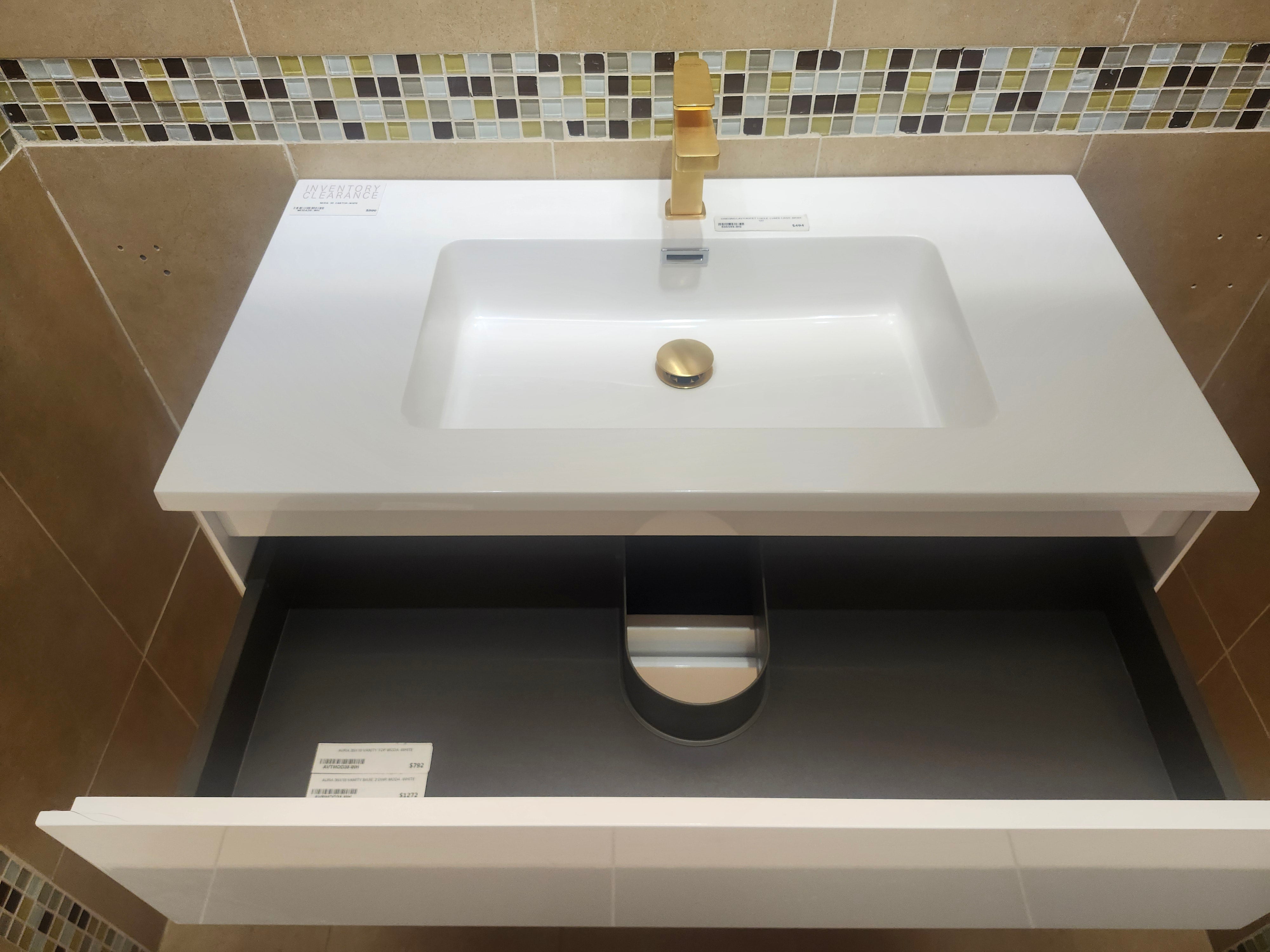 35" Moda White Wall Vanity with Countertop Combo (as is)