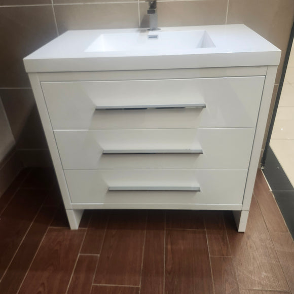 Aura Plato 36 inch White Vanity and Countertop Sink Combo as is Floormodel Clearance