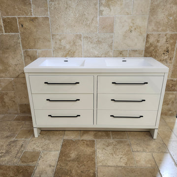 60" Aura Glossy White Plato Vanity with Double Countertop and Black Handles Combo Floormodel(as is) m9