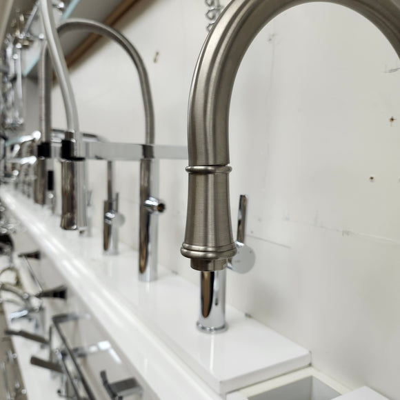 Brushed Nickel Kitchen GNeck Faucet with extending faucet head Floormodel Clearance as is