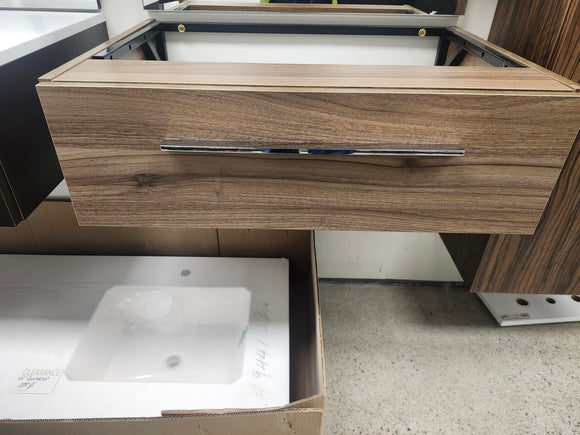 Vida Walnut 31" Makeup Desk and Vanity Mirror Combo Floormodel Clearance wallhung