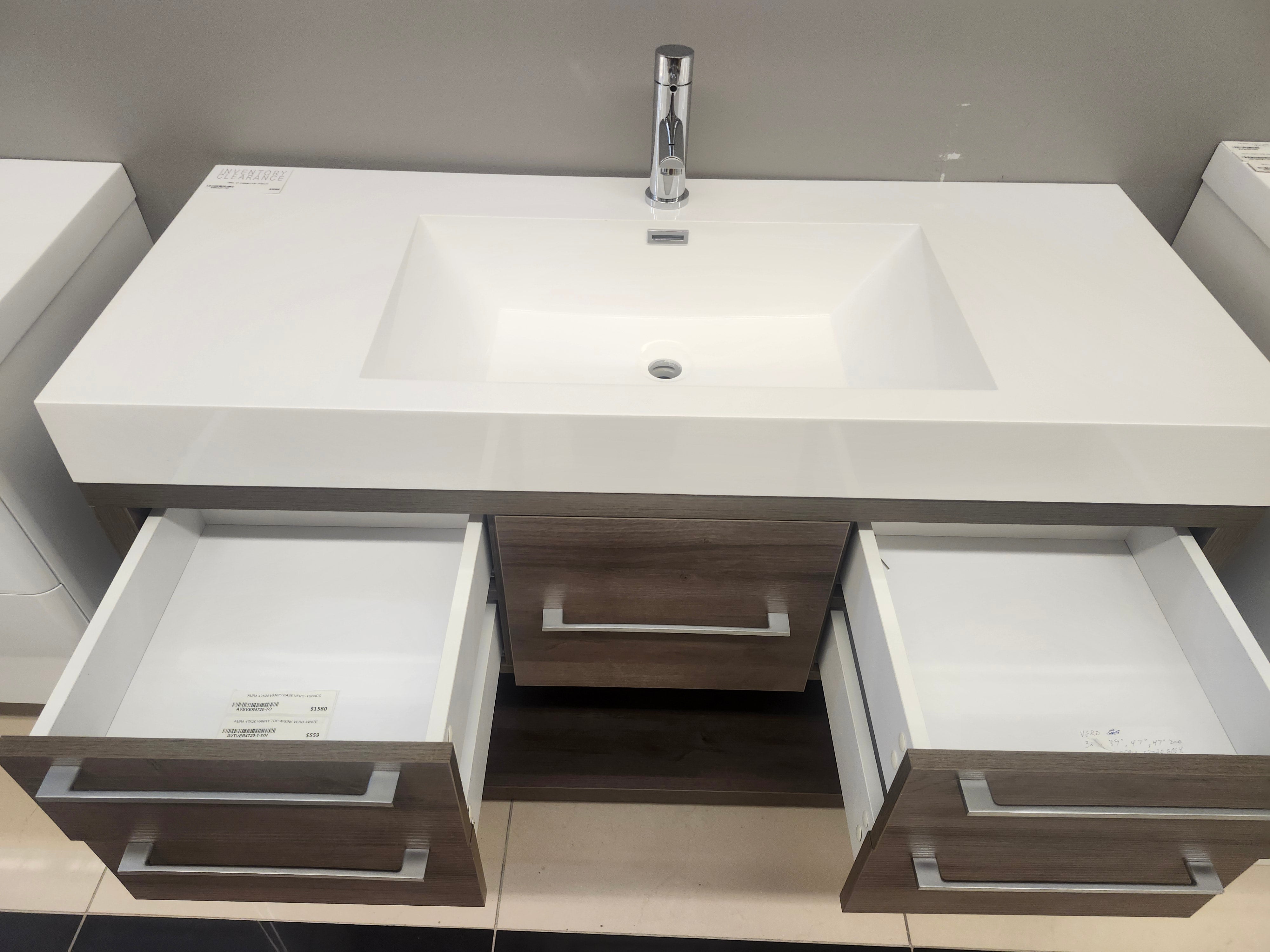 47" Vero Tobacco Vanity with Double Countertop Combo (as is)