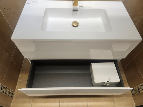 35" Moda White Wall Vanity with Countertop Combo (as is)