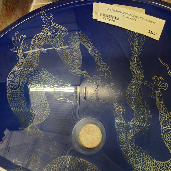 Tempered Glass Vessel Sink Decorative Dragons Floormodel Clearance As is m7