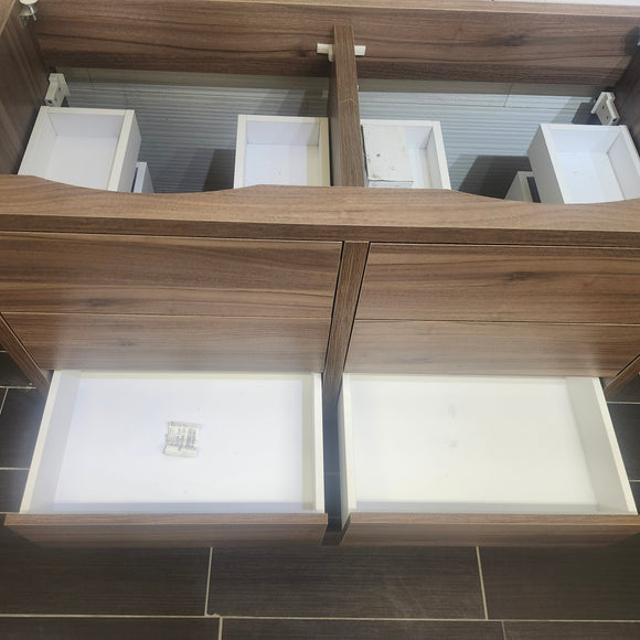 Aura Plato Rosewood Vanity Base Only Double Counntertop  Floormodel as is Clearance