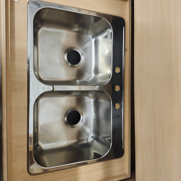Vida Axes 31 x 20 3 Hole Kitchen Sink 2 Bowl Floormodel as is m10