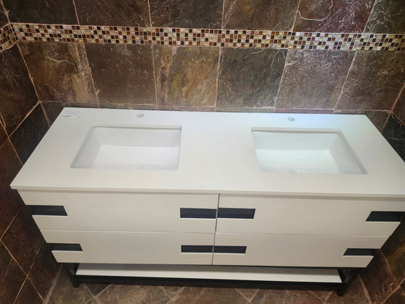 Vida Turin 61 White/Black Vanity with double Countertop Combo (as is)