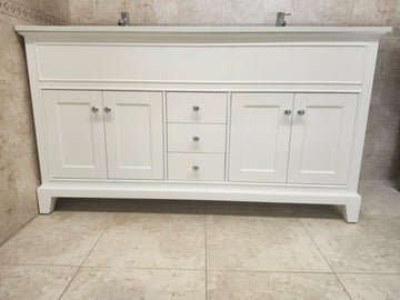 61" Riverfield White Vanity and Double Countertop Combo (as is) - 0