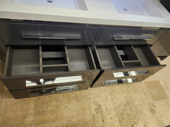 60" Aura Plato Glossy Charcoal Vanity with Double Countertop Combo (as is) i1