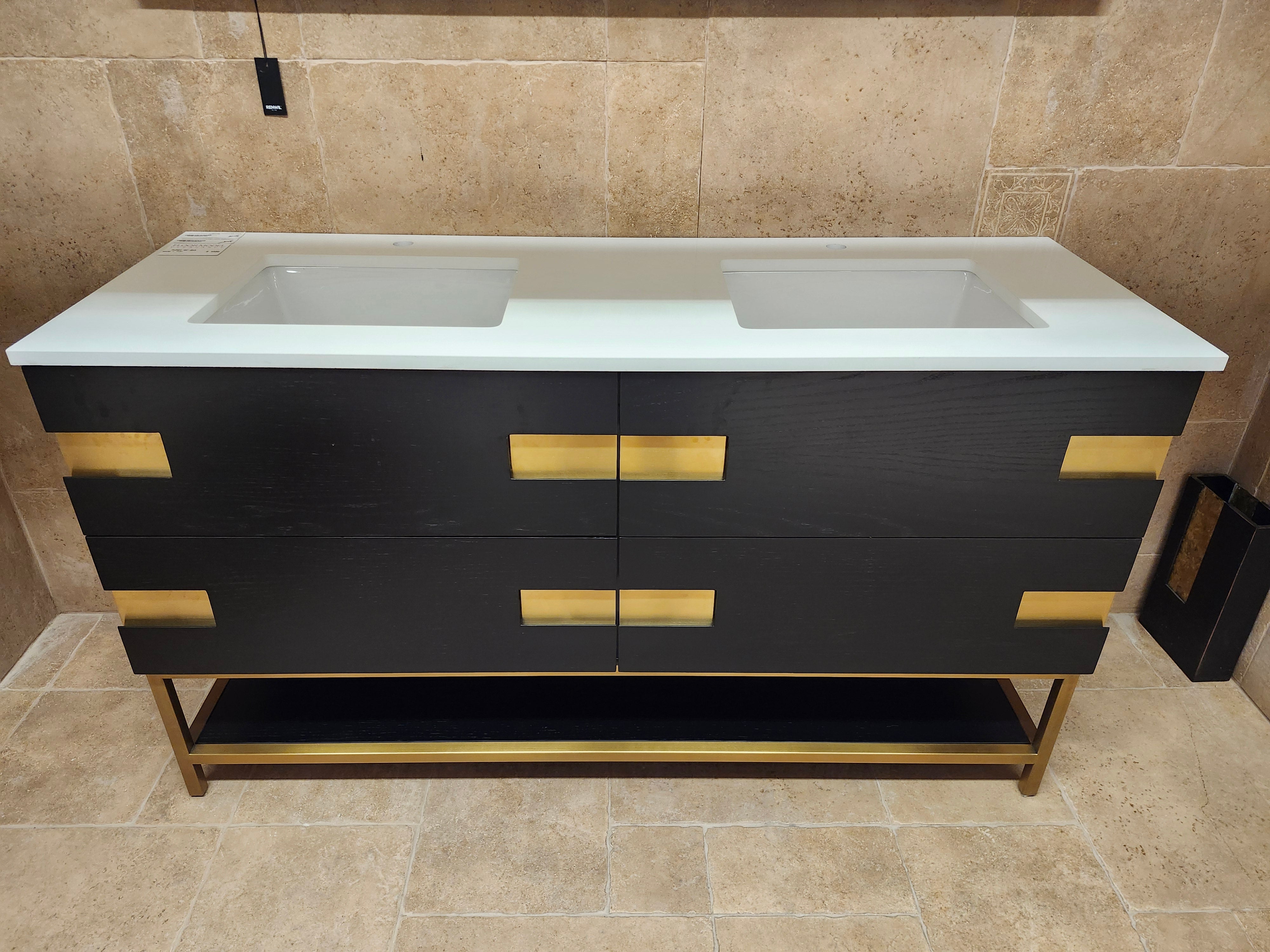 Vida Turin 61 Black/Gold Vanity with double Countertop Combo (as is)