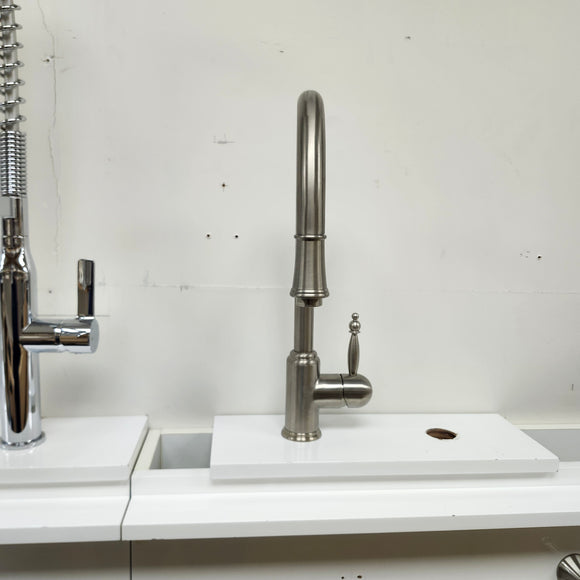Brushed Nickel Kitchen GNeck Faucet with extending faucet head Floormodel Clearance as is