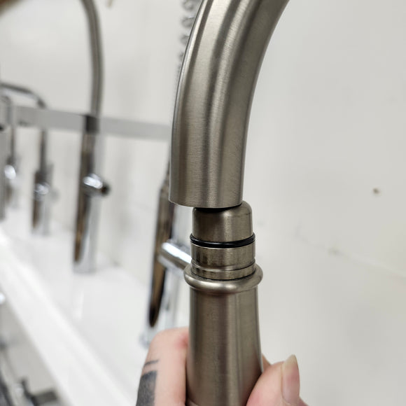 Brushed Nickel Kitchen GNeck Faucet with extending faucet head Floormodel Clearance as is