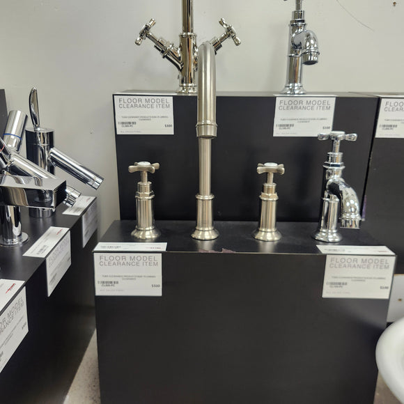 Hansgrohe Axor Series 3 Hole Single Faucet Montreux 8cc Cross Handles Brush Nickel Floomodel Clearance as is